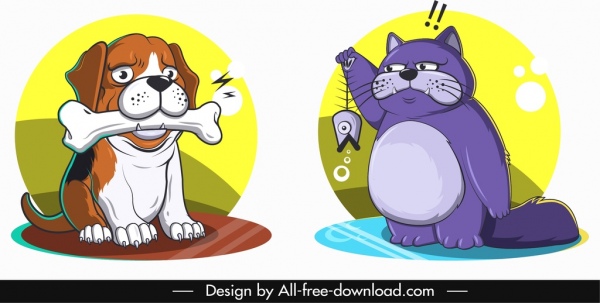 animals avatars dog cat icons sketch cartoon characters