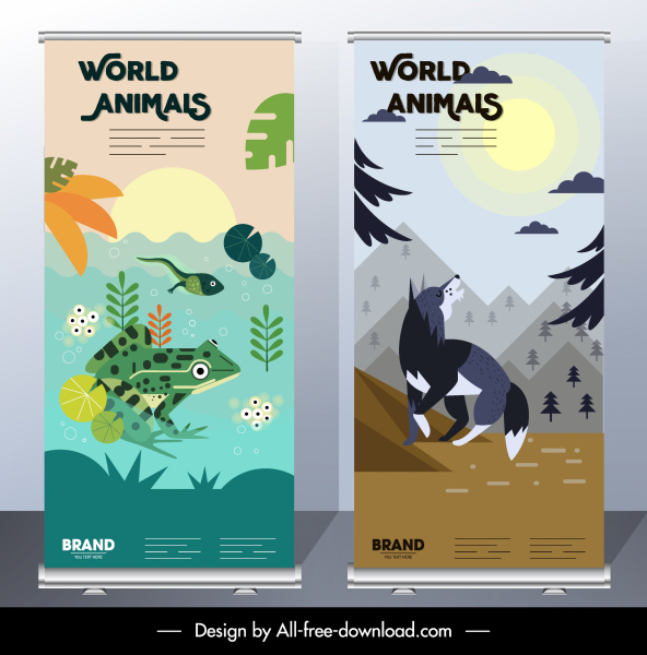 animals banner templates frog wolf icons classical decor