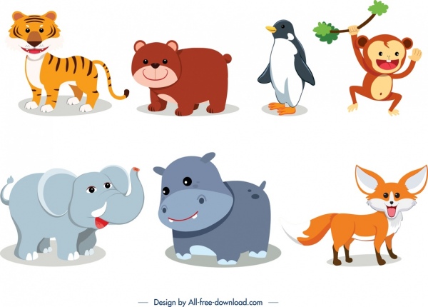 animals icons collection cute cartoon character design