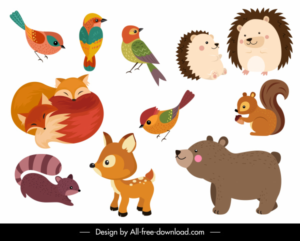animals icons colored cute cartoon design