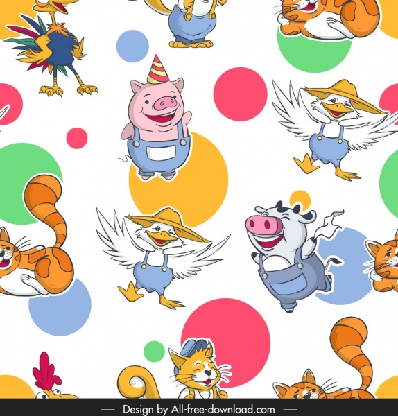 animals pattern stylized pigs cat cow duck icons