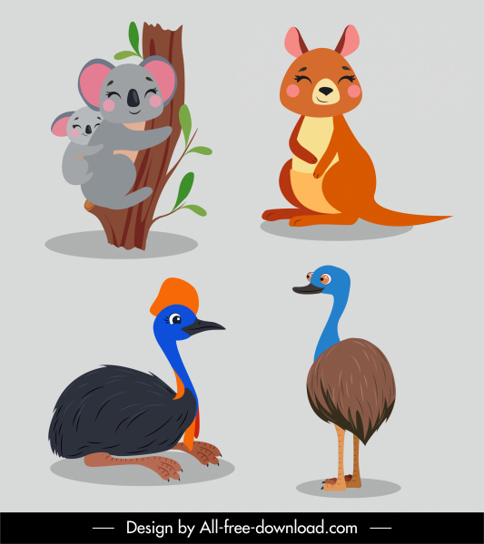 animals species icons colored cartoon sketch