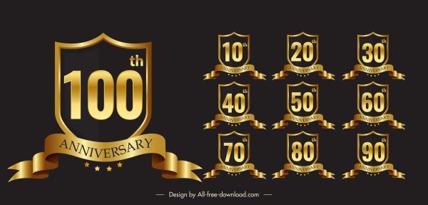 anniversary logo templates luxury golden 3d ribbon shield