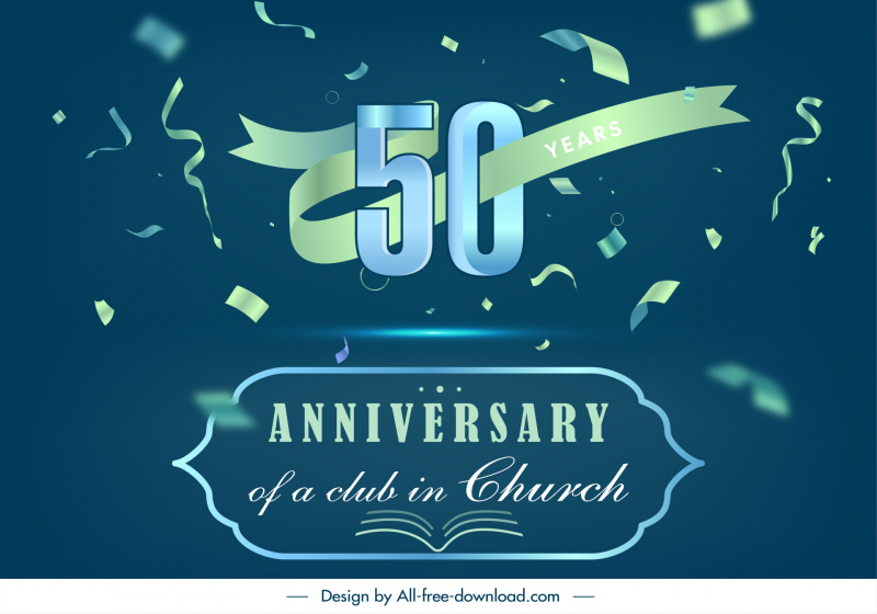 anniversary of a club in church banner template modern dynamic ribbon confetti decor