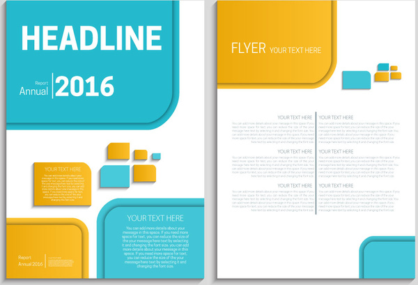 annual report flyer template with bright geometric design
