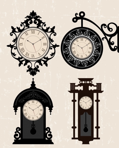 Download Antique clocks templates elegant styles isolation Free vector in Adobe Illustrator ai ( .ai ...