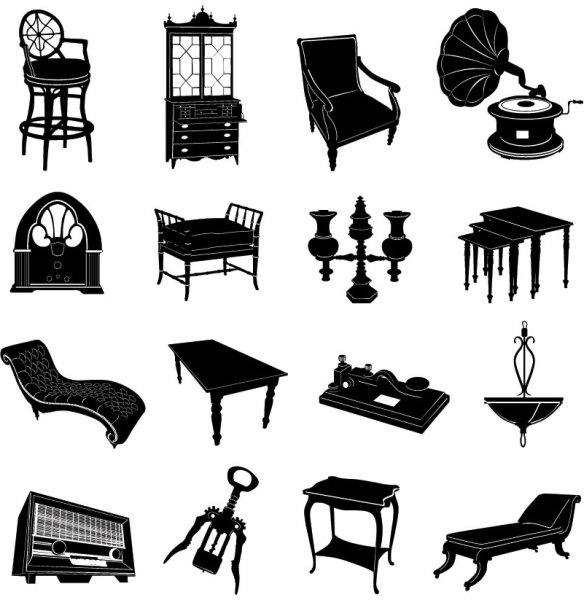antique furniture black and white silhouette 01 vector