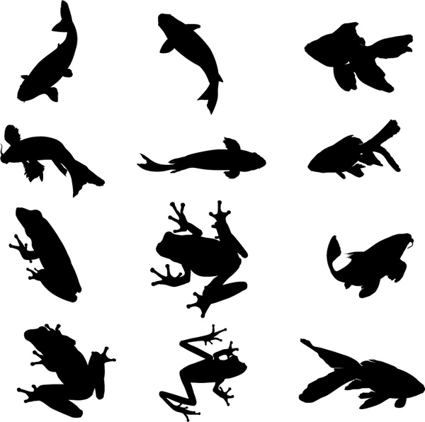aquatic organisms vector silhouettes