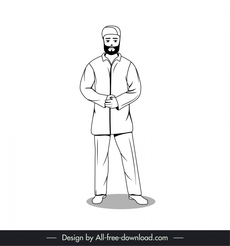 arabic muslim man icon bw cartoon character outline