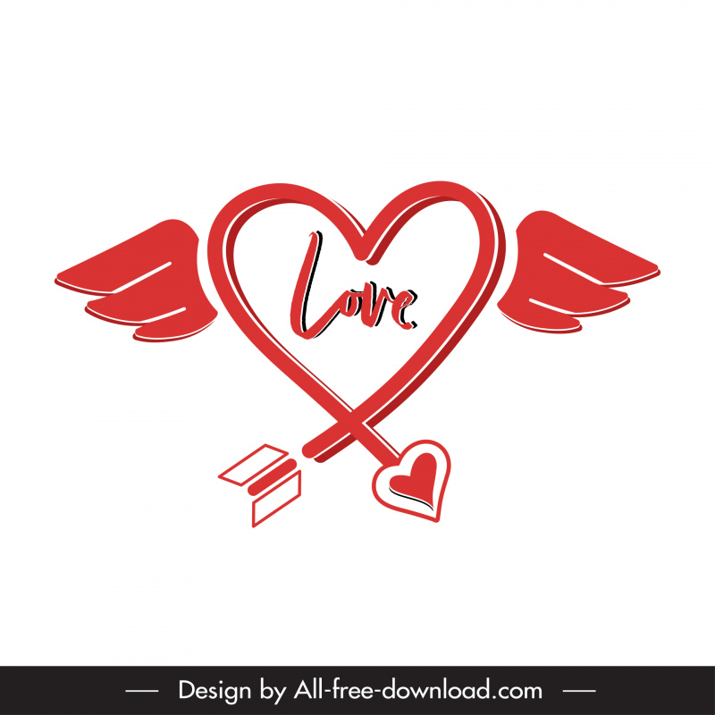 archer valentine icon flat classic heart arrow wings sketch