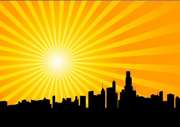 City sunrise landscape background silhouette yellow rays decor Vectors  graphic art designs in editable .ai .eps .svg .cdr format free and easy  download unlimit id:287223