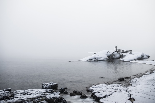 arctic beach coast daytime fog lake landscape