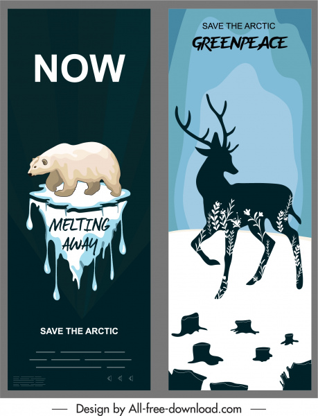 arctic protection banners white bear silhouette reindeer sketch