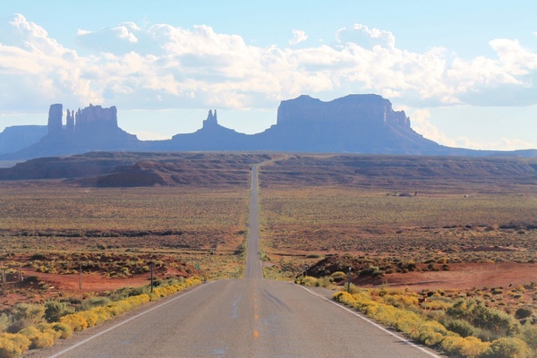 arid blue sky canyon desert highway hill landscape