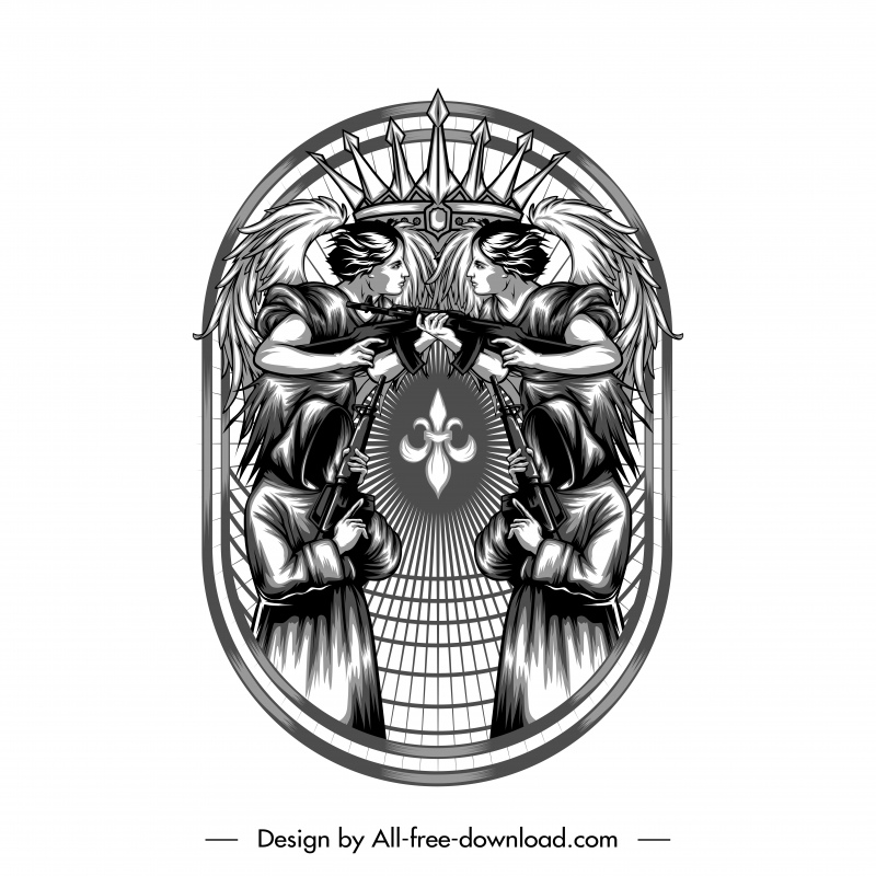 army of heaven sticker template elegant retro symmetric design human imperial elements sketch