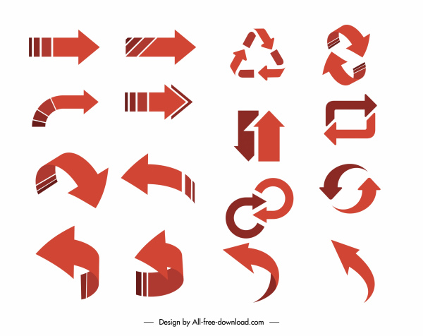 arrow signs icons dynamic flat 3d sketch