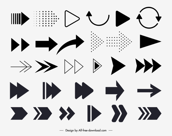 arrows signs templates black white flat shapes sketch