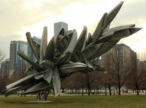 art piece in front of navy pier in chicago illinois