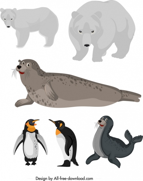 artica animal icons bear seal penguin sketch