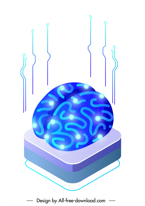 artificial intelligence robotic brain icon modern 3d sketch