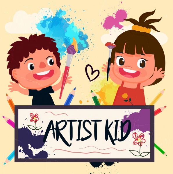 artist background joyful kids icons grunge colorful design