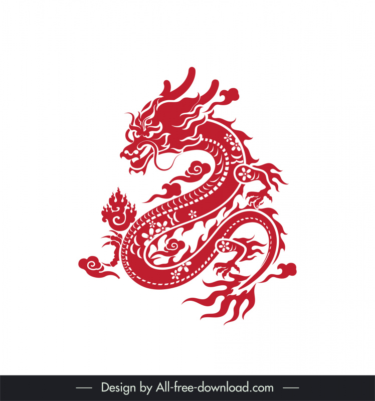 asian dragon icon flat classical paper cut style