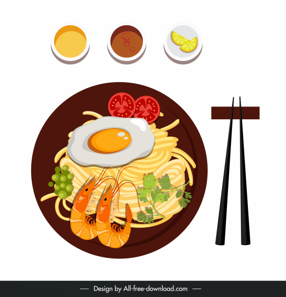 asian noodle cuisine icon colorful flat sketch