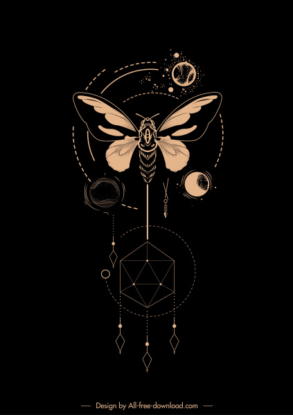 astrology tattoo template dark insect planets polygon design