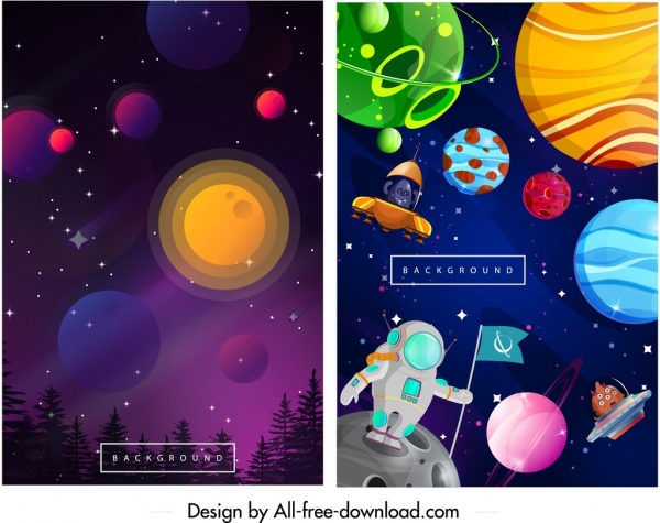 astronomy background templates colorful design astronaut planets icons