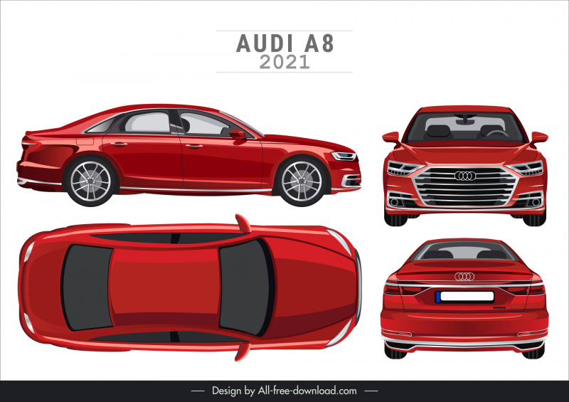 audi a8 2021 car models icons modern different views outline 