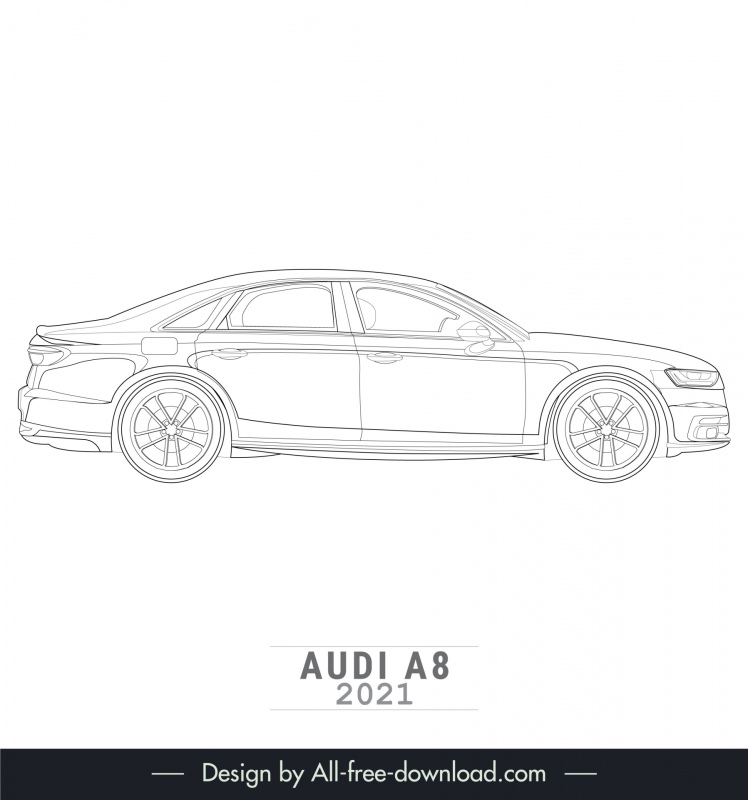 audi a8 2021 lineart template flat black white handdrawn side view outline 