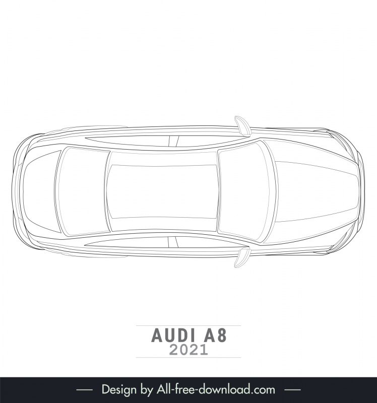 audi a8 2021 lineart template flat black white handdrawn top views outline