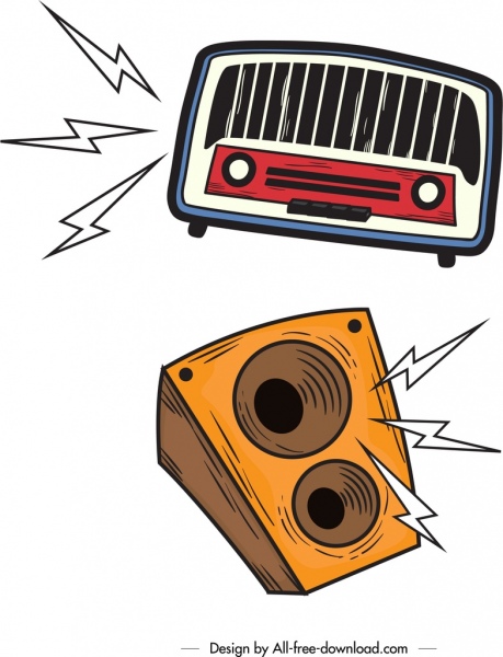 audio design elements radio speaker icons retro design