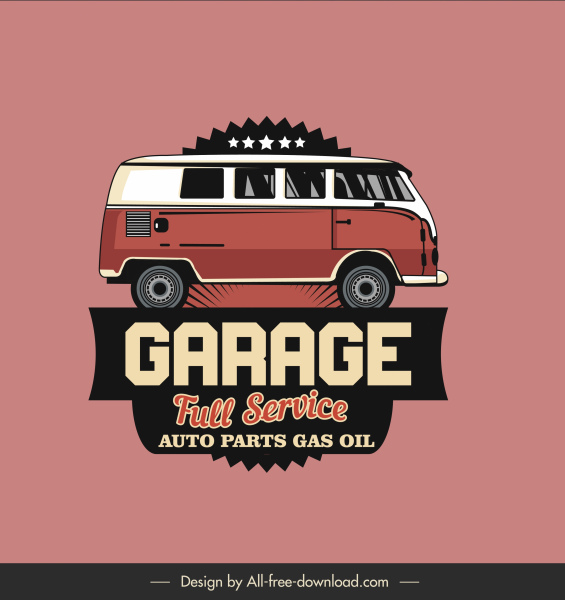 auto garage sign template flat classic bus sketch