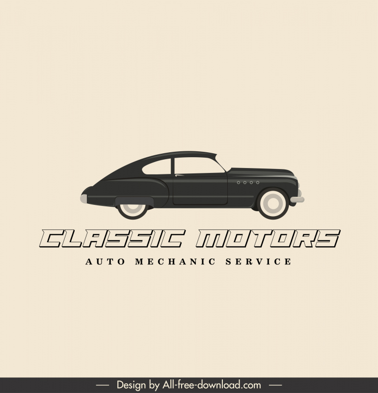 auto mechanic service advertising banner flat retro car outline  
