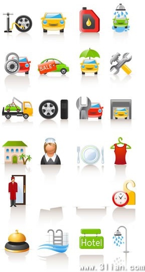 services icons collection car repair hotel themes