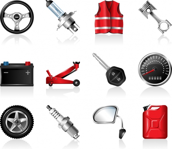 automotive services icons shiny modern symbols sketch