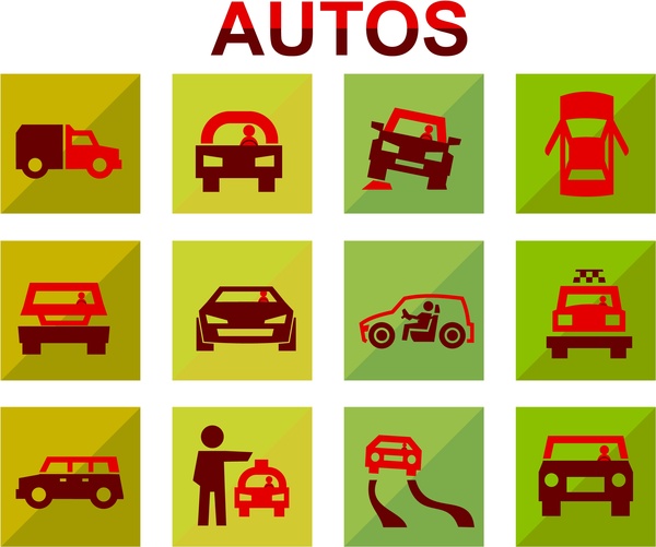 autos icons sketches design in flat style