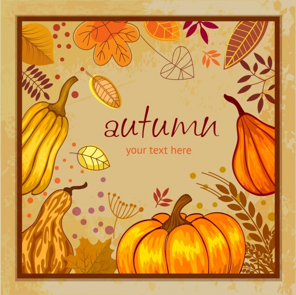 autumn background pumpkin leaves icons decoration retro design