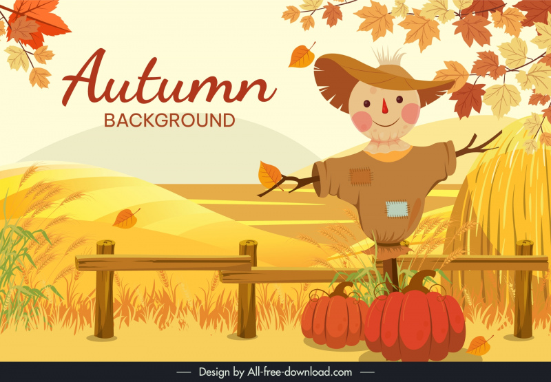 autumn background template scarecrow field scene 