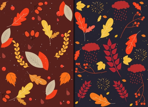 autumn backgrounds leaves icons classical dark multicolored decor