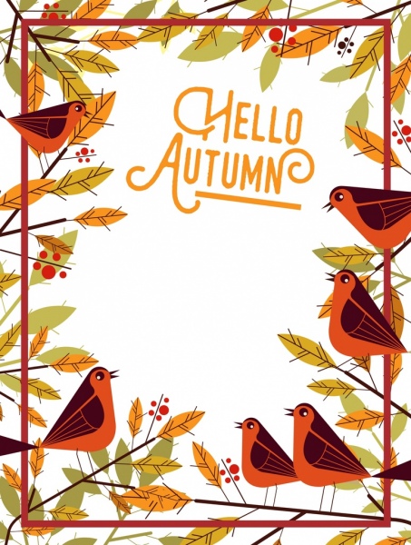 autumn banner birds leaf border decoration