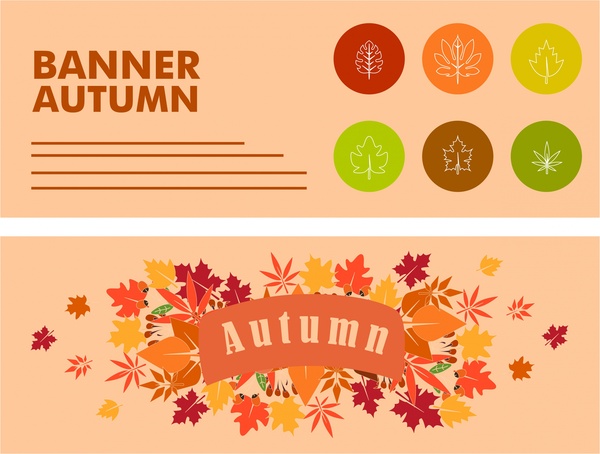 autumn banners design various leaves decoration style