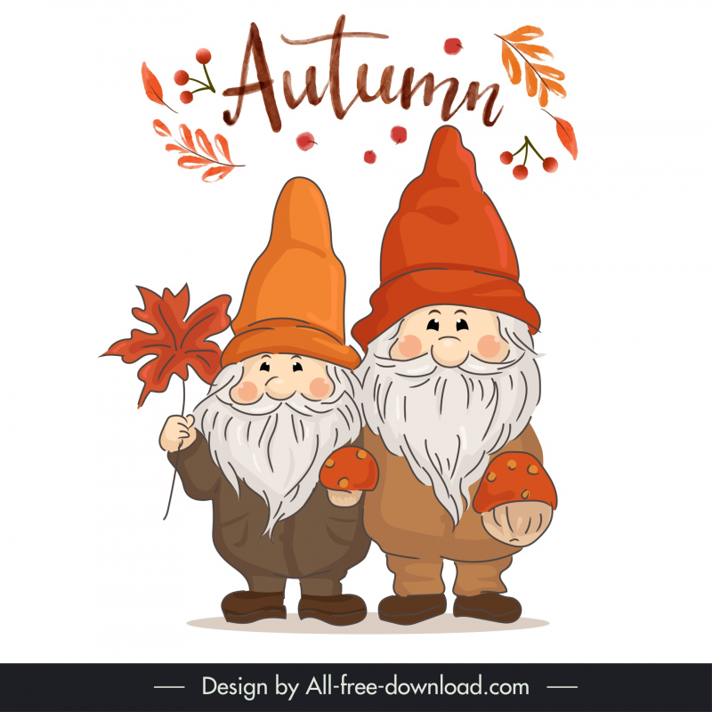 autumn character design elements cute cartoon dwarfs