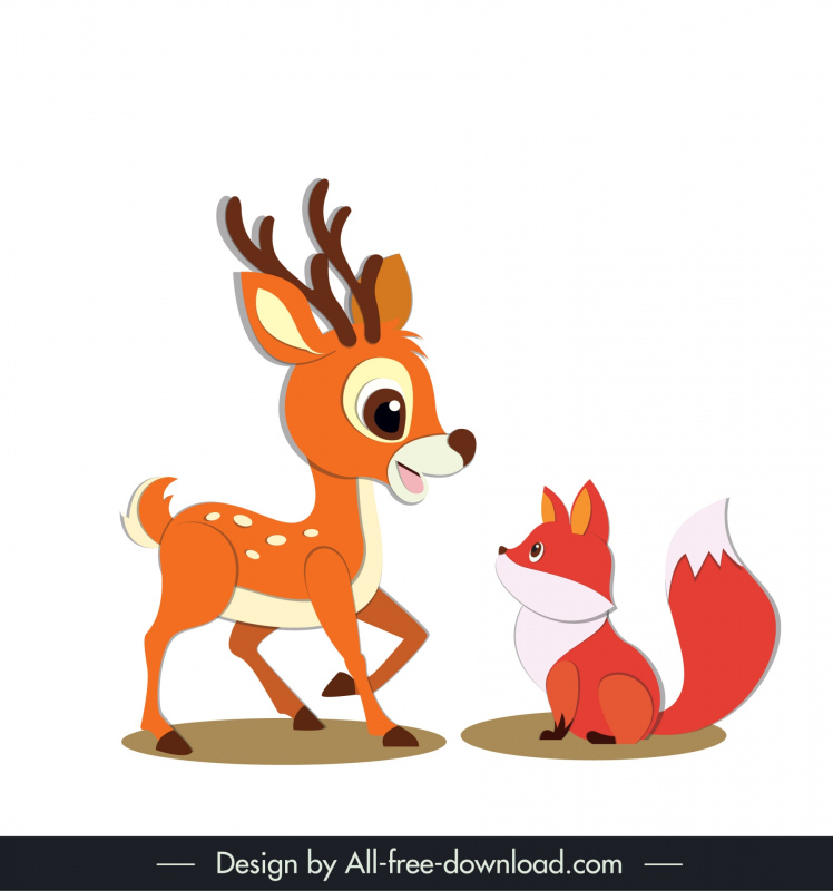 autumn design elements cute deer fox cartoon 