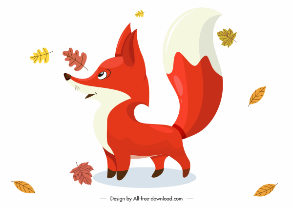 autumn design elements cute fox leaves sketch