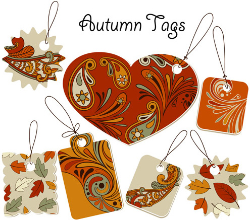 autumn floral tags design vector 