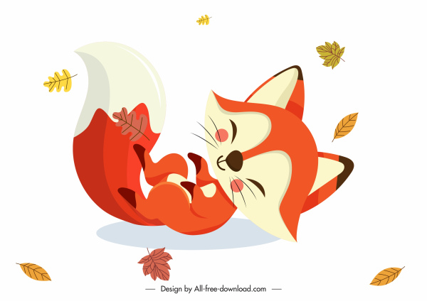 autumn fox icon cute cartoon character playful sketch