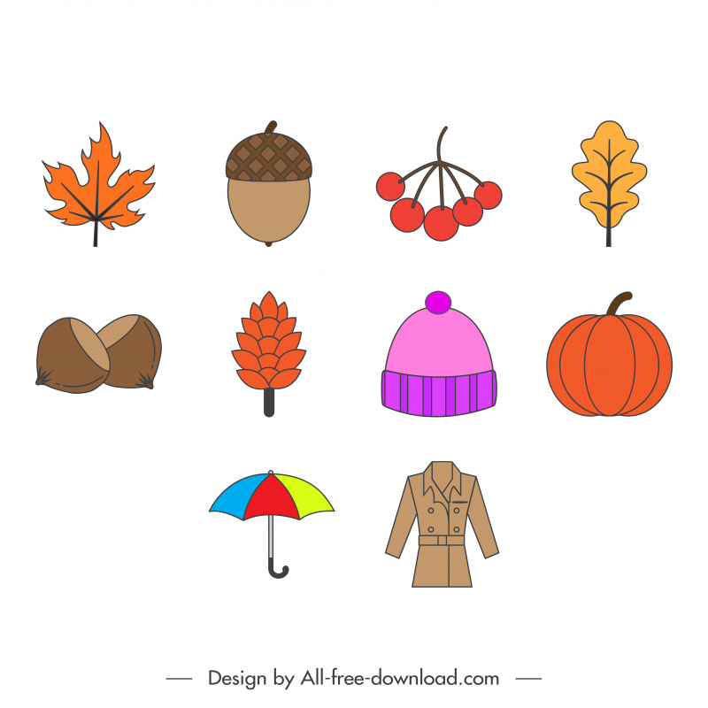 autumn icon sets flat elegant classical symbols sketch