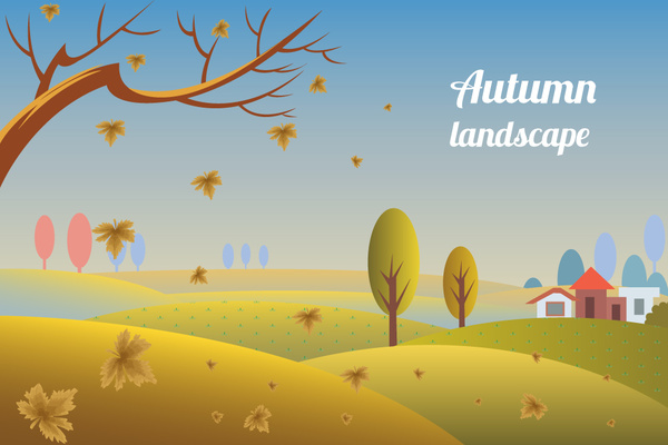 autumn landscape design with falling leaves and trees